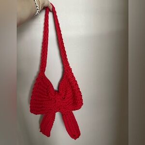 Red Hand Knitted Bow Shoulder Bag